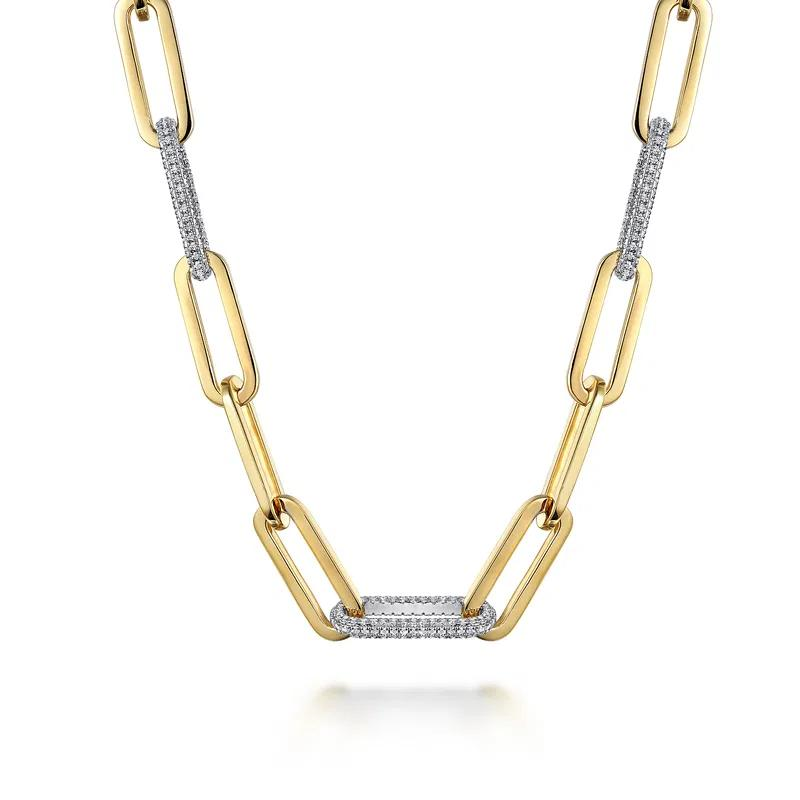 14K Yellow Gold Diamond Paperclip Necklace