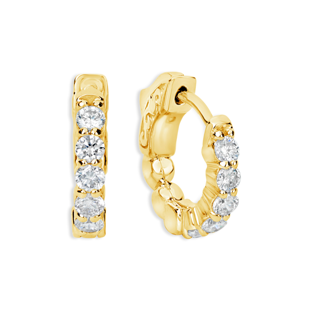 14K Yellow Gold Diamond Huggie Earrings