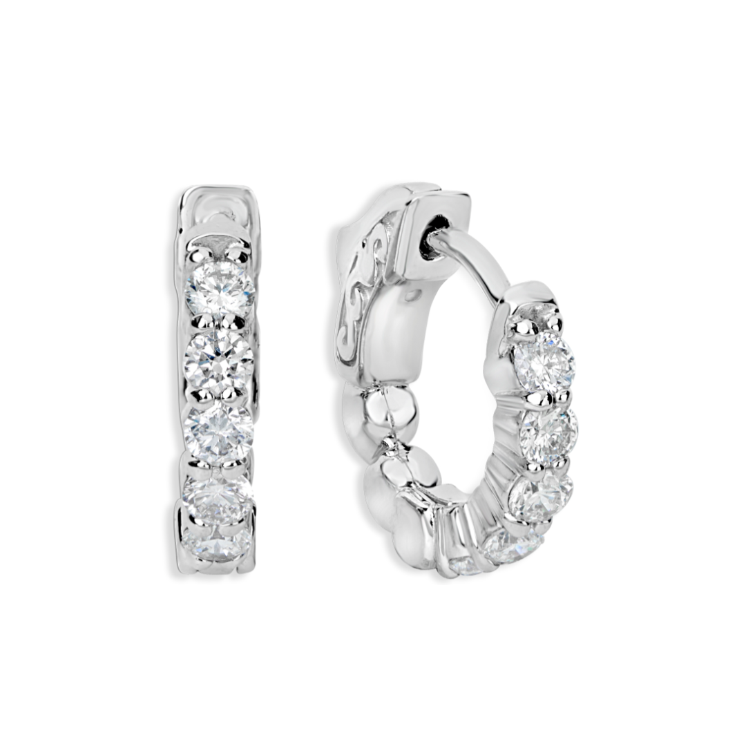 14K White Gold Diamond Huggie Earrings