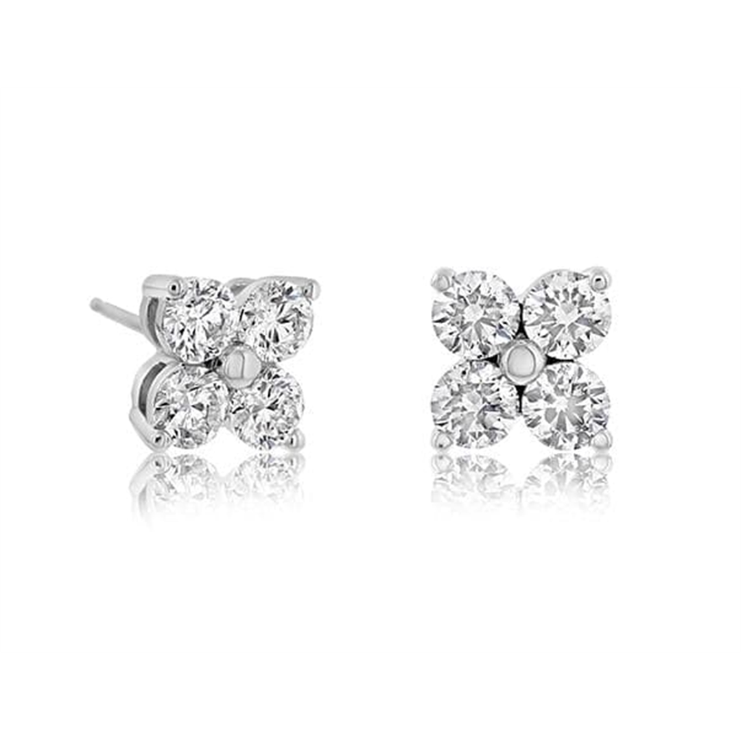 14K White Gold Diamong Cluster Earrings
