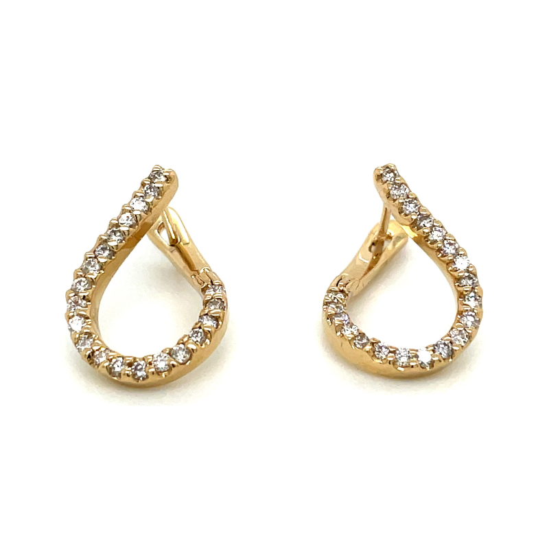 14K Yellow Gold Diamond J Hoop Earrings