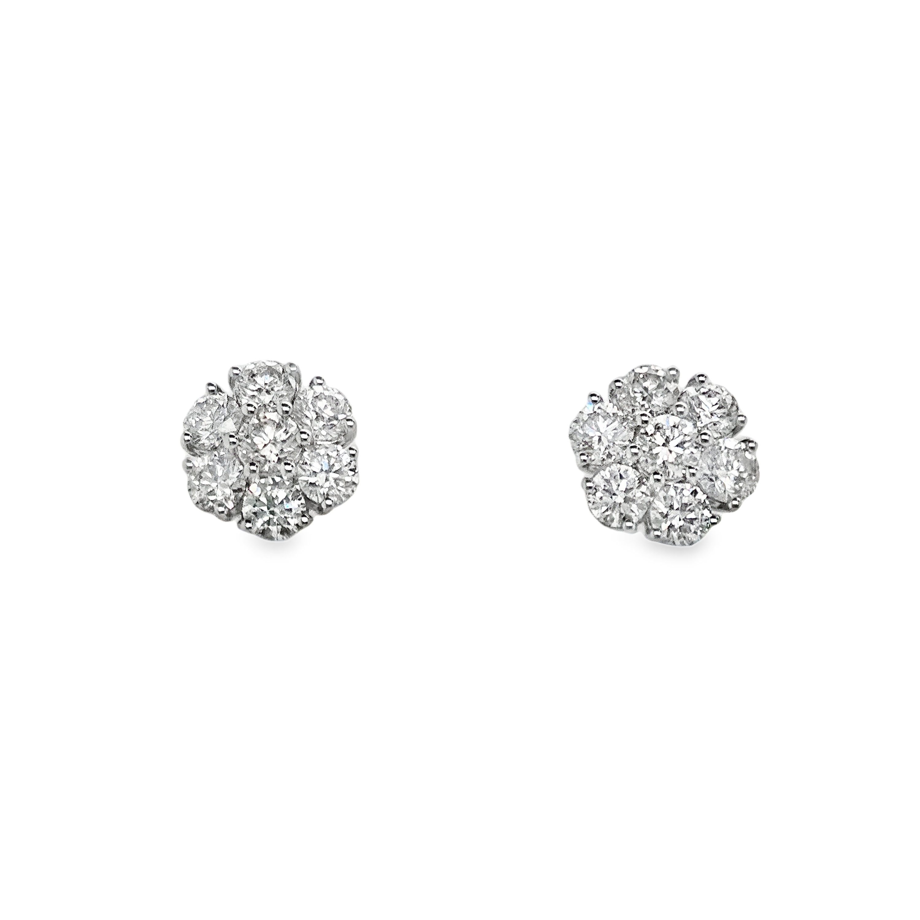 14K White Gold Diamond Cluster Earrings