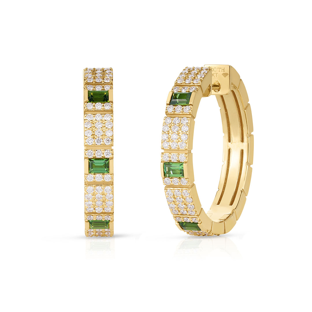 Roberto Coin 18K Yellow Gold Obelisco Diamond and Tourmaline Hoop Earrings