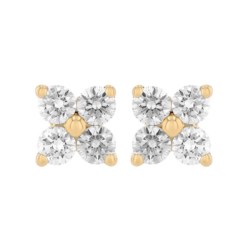14K Yellow Gold Diamond Cluster Earrings