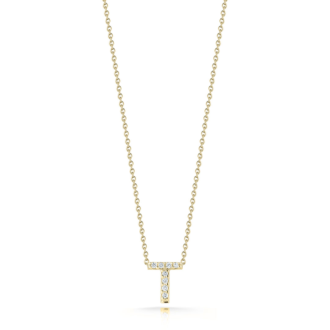 Roberto Coin 18K Yellow Gold Tiny Treasures Diamond Love Letter "T" Necklace