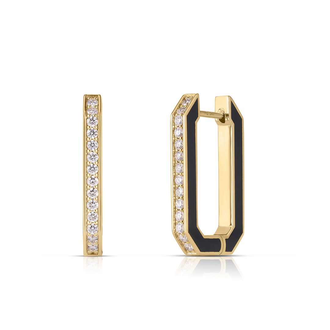 Roberto Coin 18K Yellow Gold and Black Ceramic Diamond Hoop Earrings