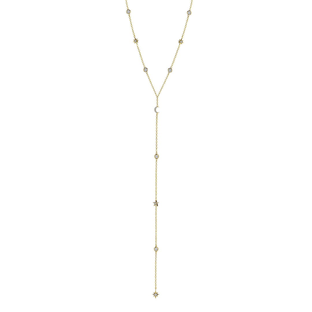 Penny Preville 18K Yellow Gold Moon and Star Diamond Y Necklace
