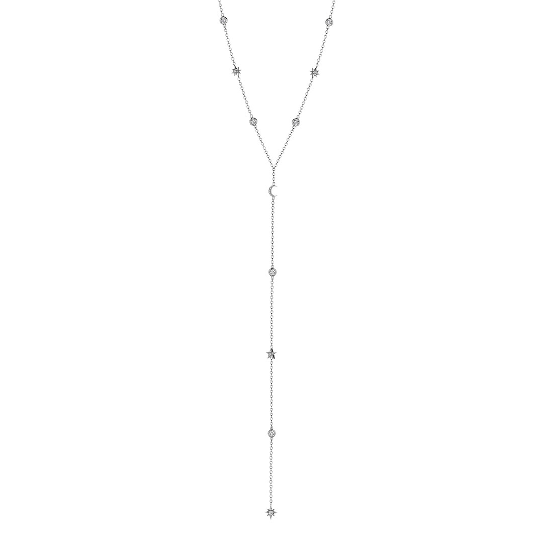 Penny Preville 18K White Gold Moon and Star Diamond Y Necklace
