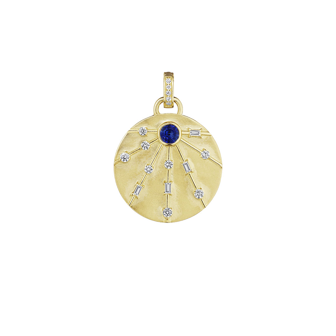 Penny Preville 18K Yellow Gold Diamond and Blue Sapphire Medallion Pendant