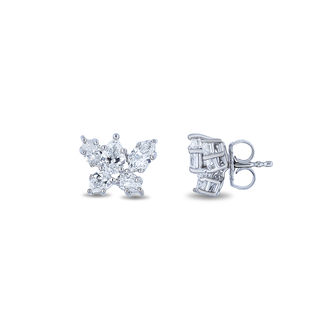 18K White Gold Diamond Cluster Earrings