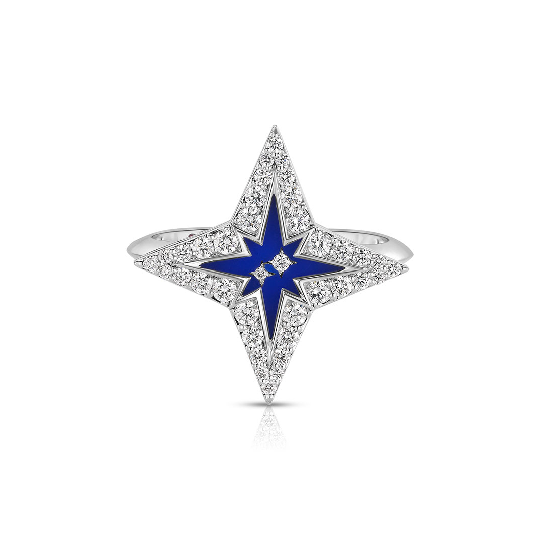 Roberto Coin 18K White Gold Stardust Diamond and Blue Ceramic Star Ring