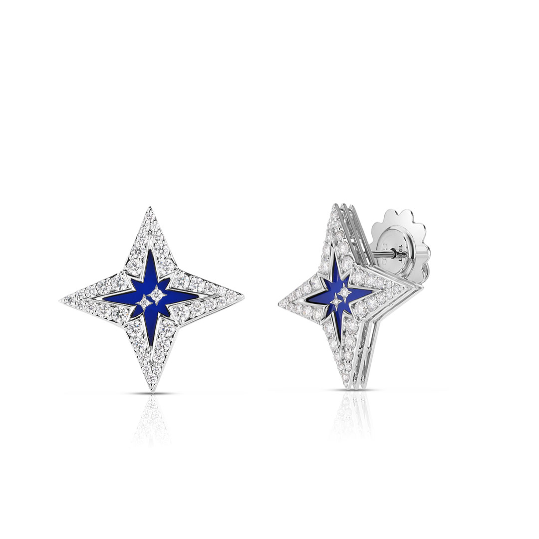 Roberto Coin 18K White Gold Stardust Diamond and Blue Ceramic Earrings