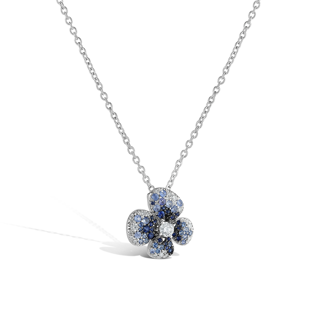 Miseno 18K White Gold Ischia Blue Sapphire and Diamond Flower Pendant Necklace - ME2OBDBZB