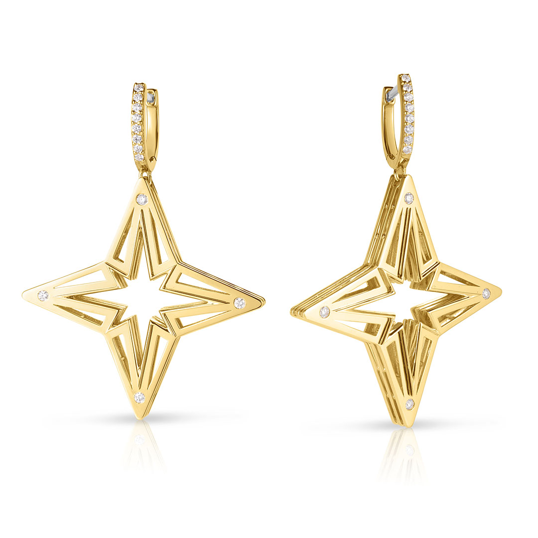 Roberto Coin 18K Yellow Gold Stardust Diamond Star Dangle Earrings