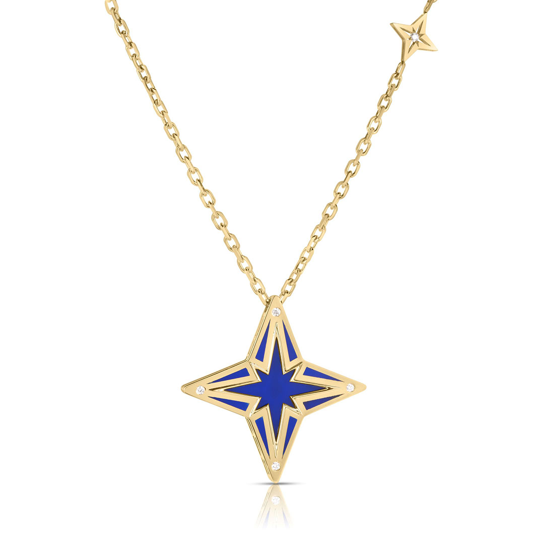 Roberto Coin 18K Yellow Gold Stardust Diamond and Blue Ceramic Star Pendant Necklace