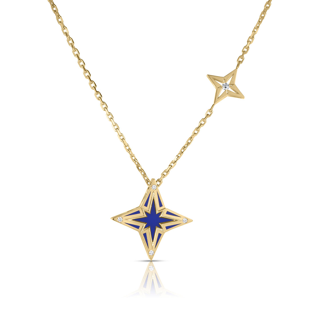Roberto Coin 18K Yellow Gold Stardust Diamond and Blue Ceramic Star Pendant Necklace