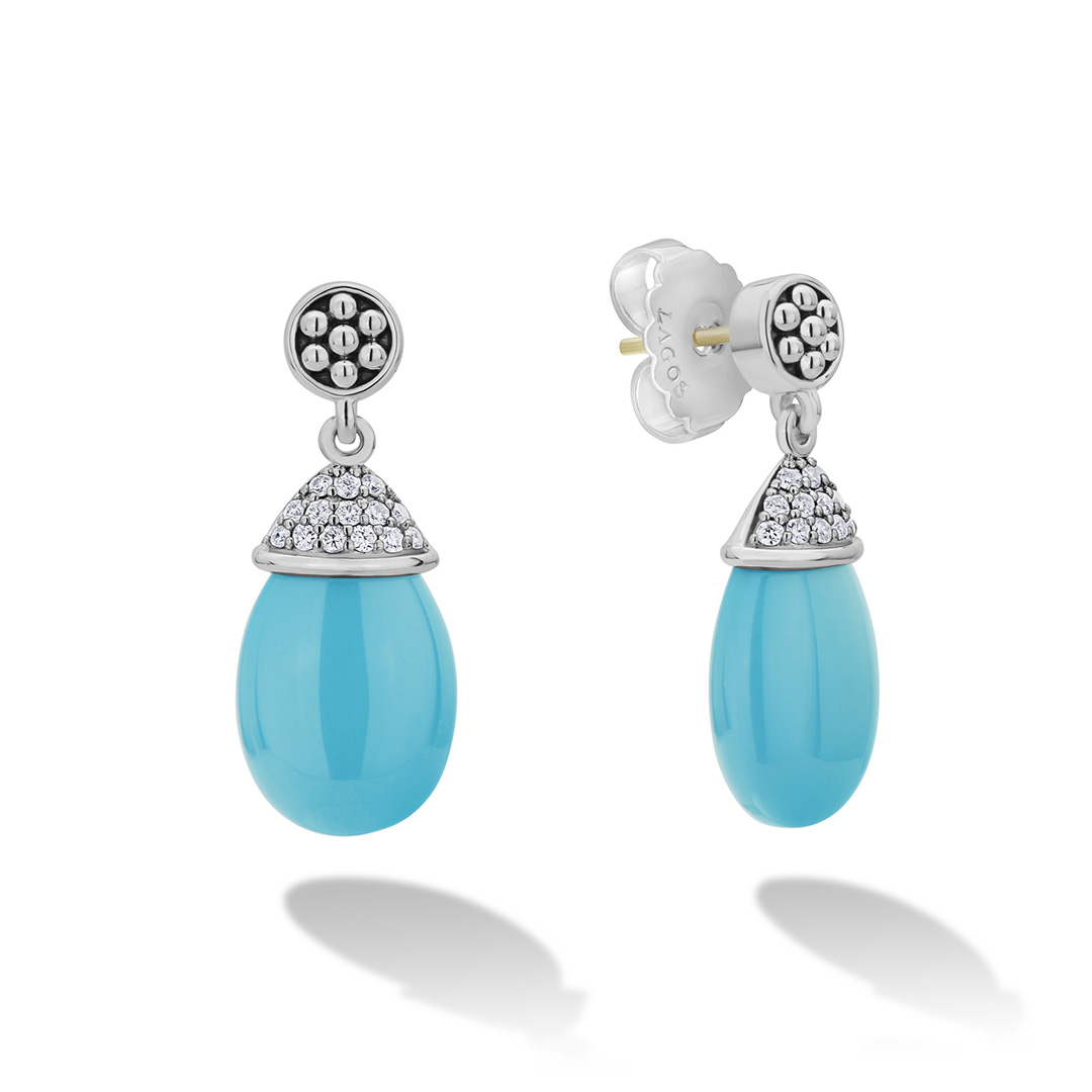 LAGOS Sterling Silver Blue Ceramic Diamond Drop Earrings