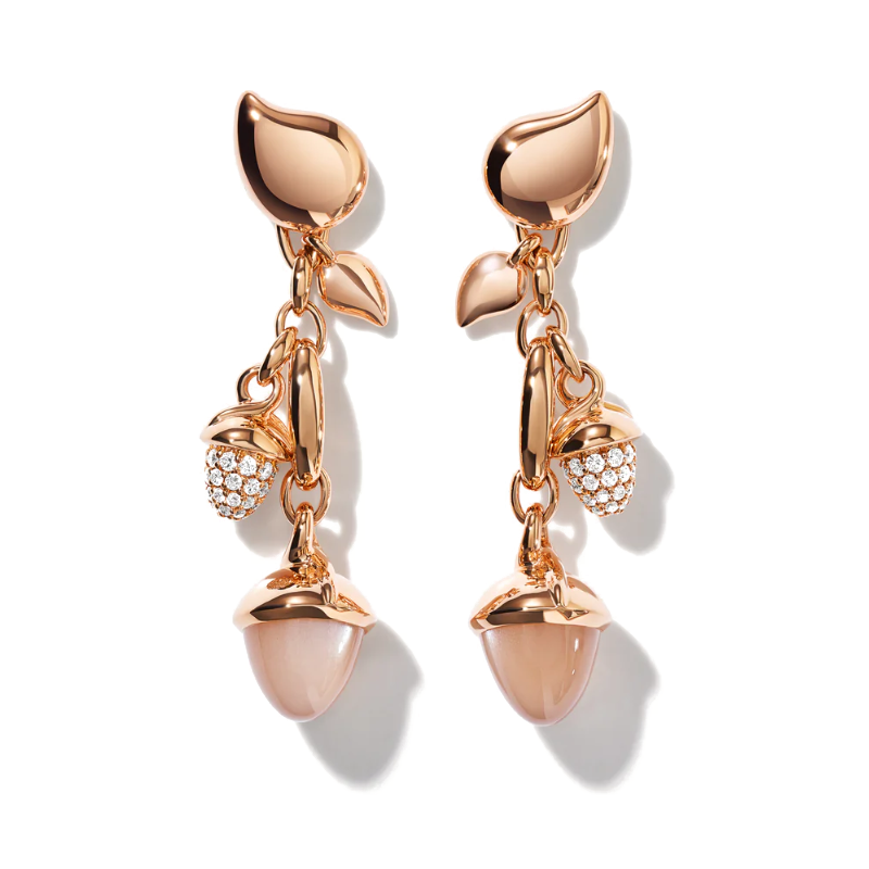 Tamara Comolli 18K Rose Gold Mikado Diamond and Moonstone Dangle Earrings - E-M-D-2-CAM-P-RG
