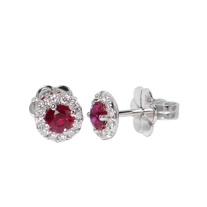 18K White Gold Ruby and Diamond Earrings