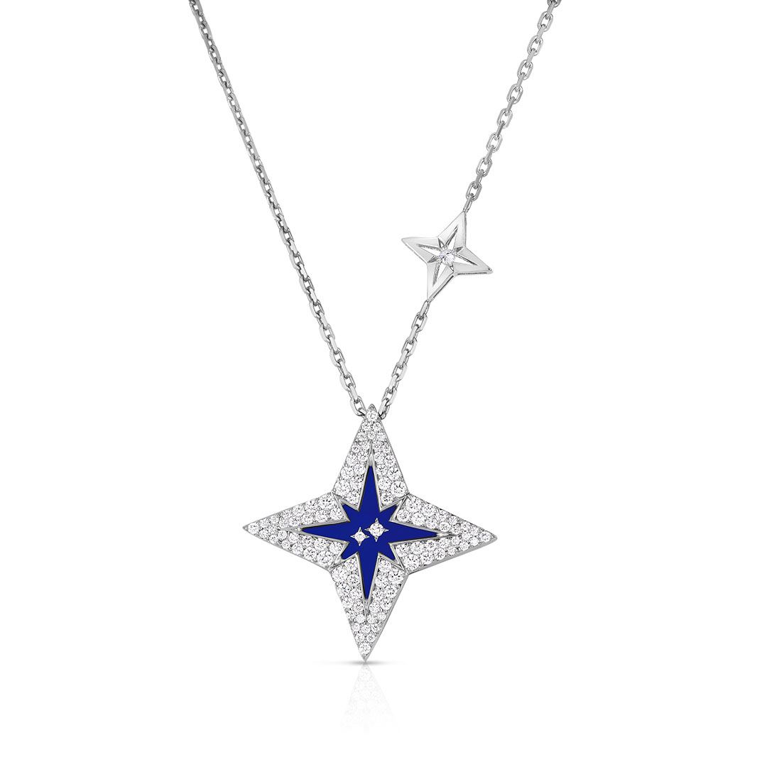 Roberto Coin 18K White Gold Stardust Diamond and Blue Ceramic Star Pendant Necklace