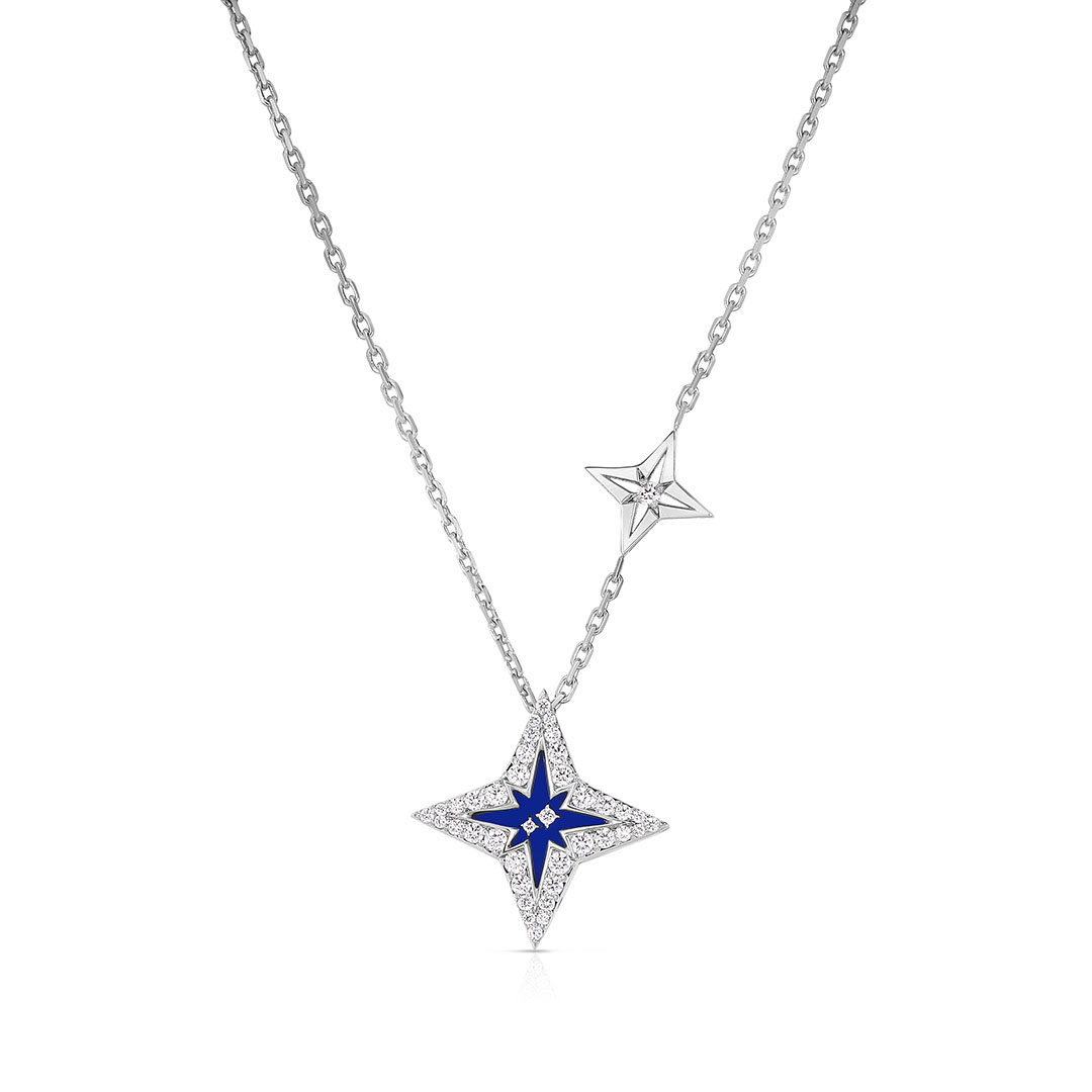 Roberto Coin 18K White Gold Stardust Diamond and Blue Ceramic Star Pendant Necklace