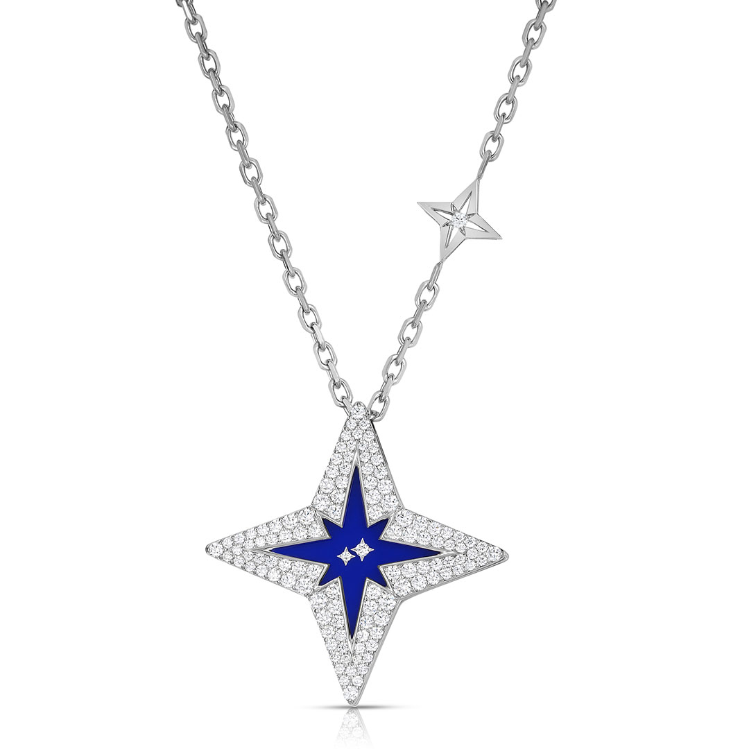 Roberto Coin 18K White Gold Stardust Diamond and Blue Ceramic Star Pendant Necklace