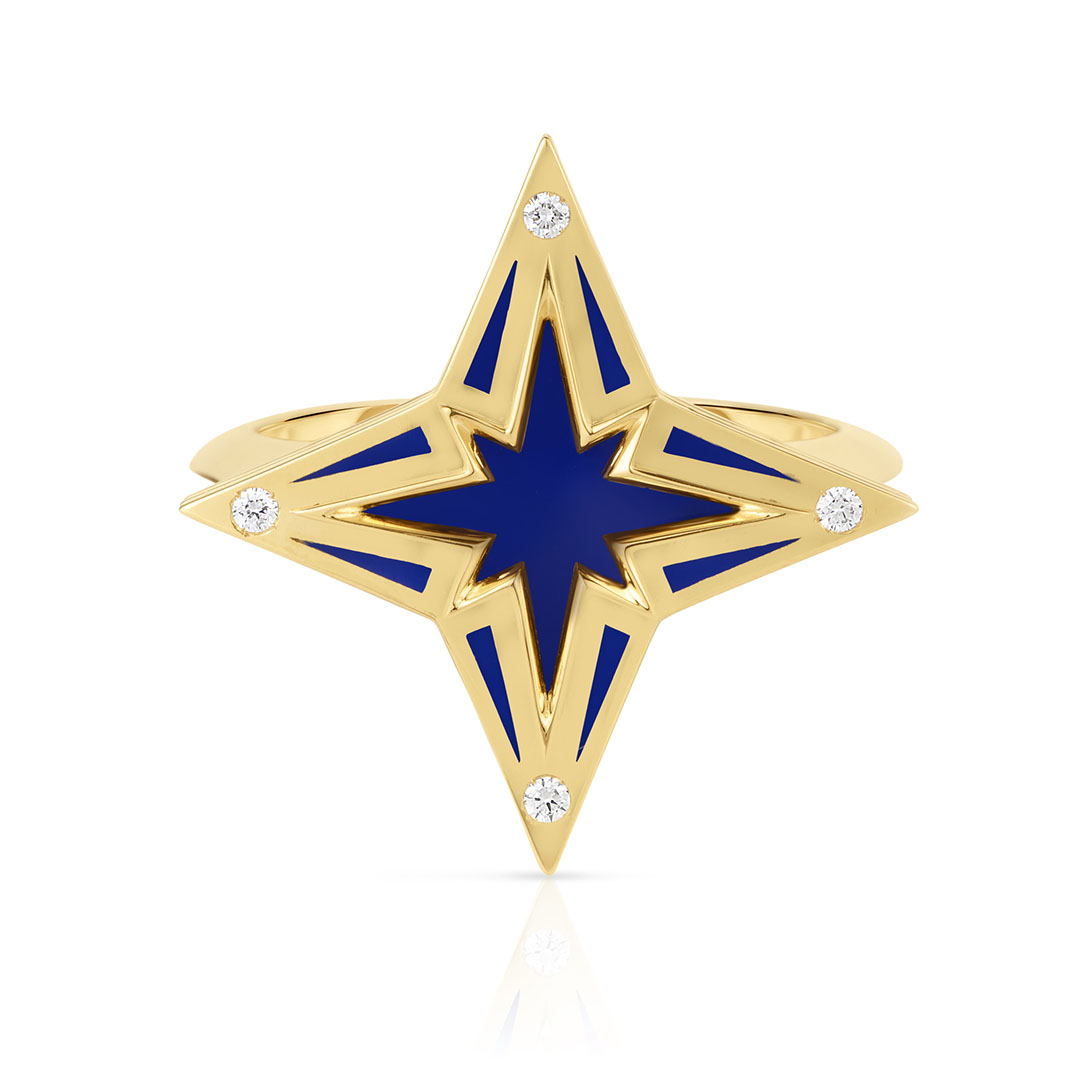 Roberto Coin 18K Yellow Gold Stardust Diamond and Blue Ceramic Star Ring