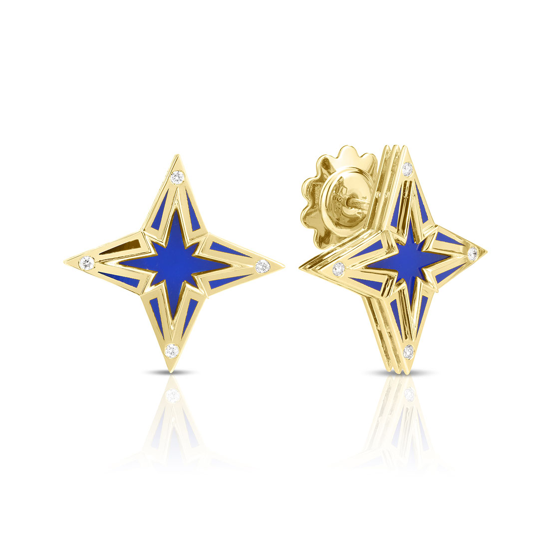 Roberto Coin 18K Yellow Gold Stardust Diamond and Blue Ceramic Star Earrings