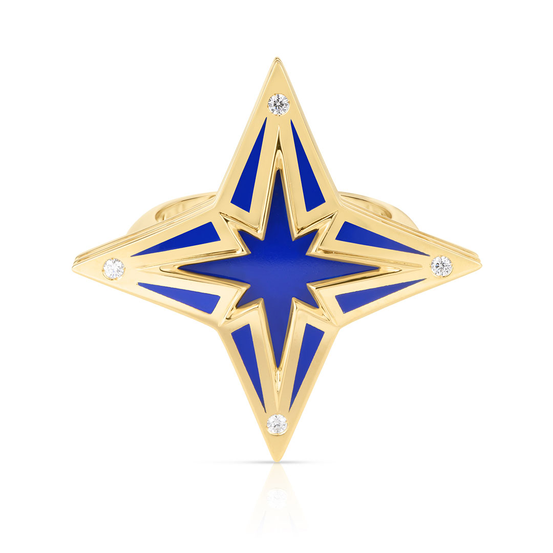 Roberto Coin 18K Yellow Gold Stardust Diamodn and Blue Ceramic Star Ring