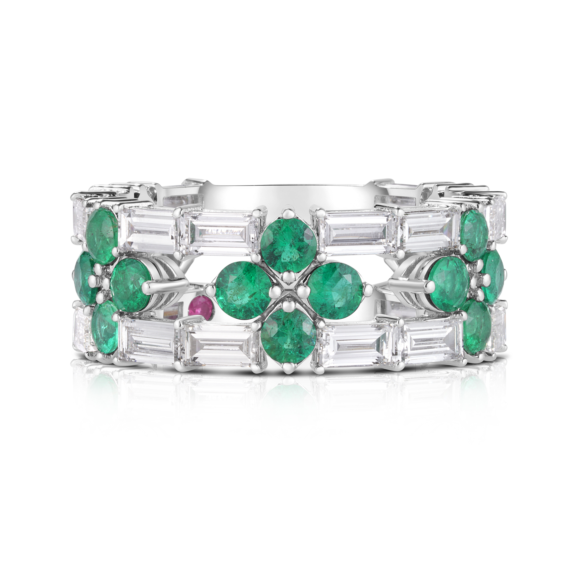Roberto Coin 18K White Gold Love in Verona Diamond and Emerald Band