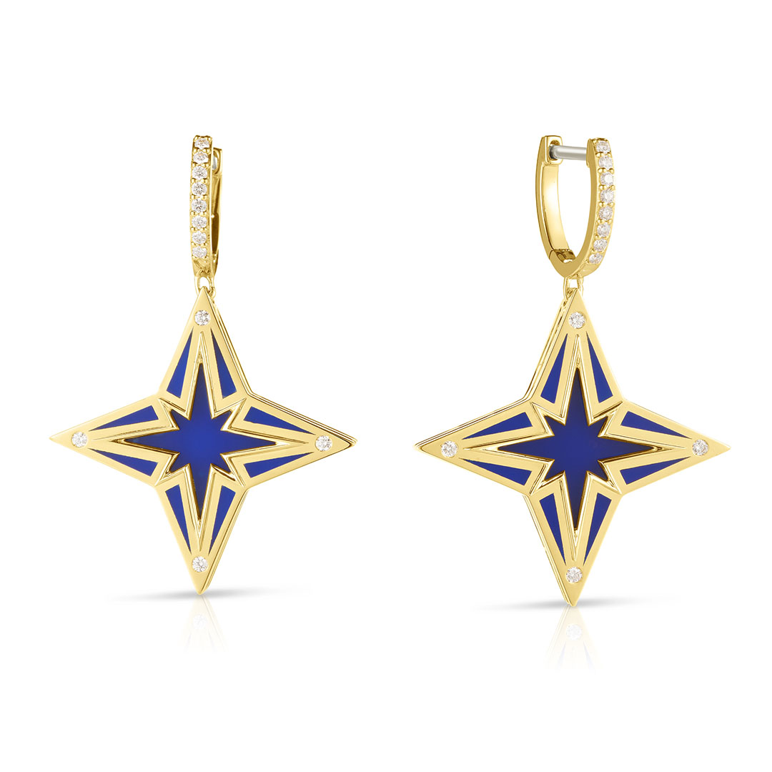 Roberto Coin 18K Yellow Gold Stardust Diamond and Blue Ceramic Star Earrings