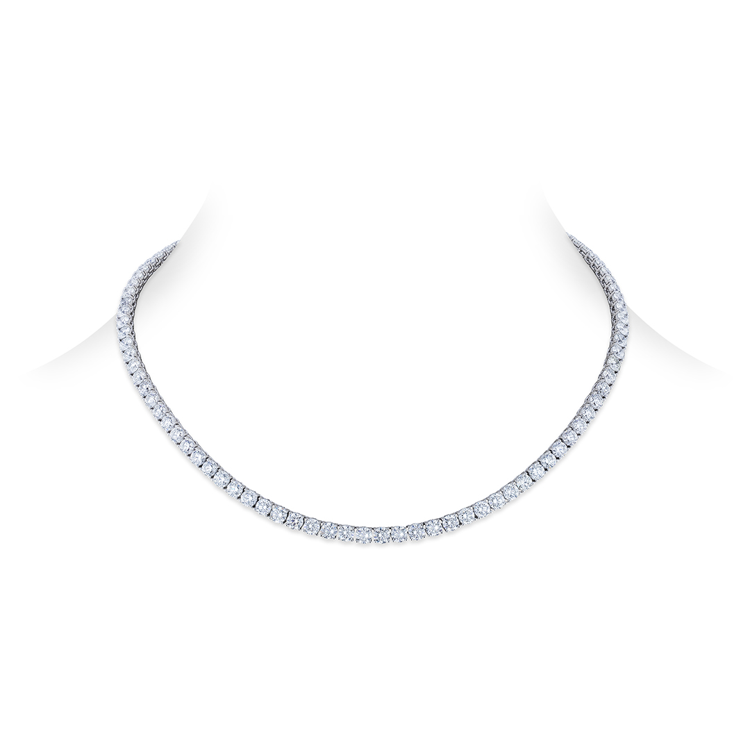 18K White Gold Diamond Riviera Necklace - 3EON4-1732W