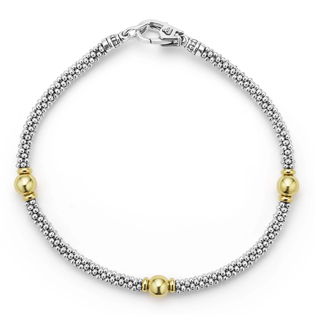 LAGOS Sterling Silver and 18K Yellow Gold Signature Caviar Bracelet