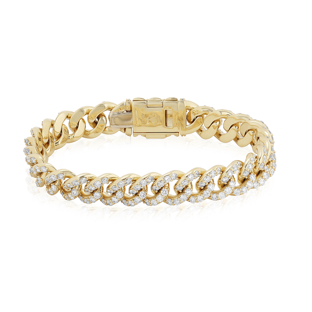 18K Yellow Gold Diamond Cuban Link Bracelet itemprop=