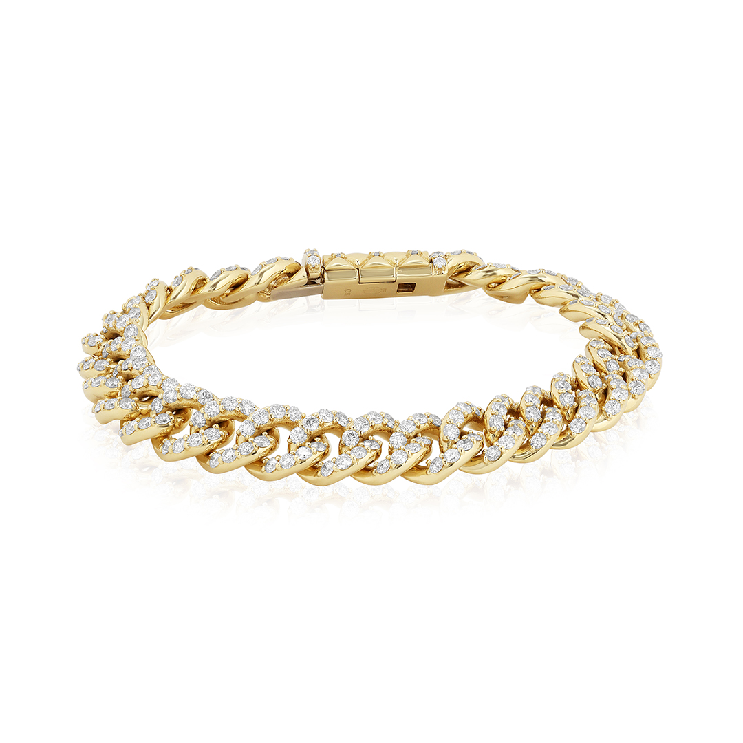 18K Yellow Gold Diamond Cuban Link Bracelet