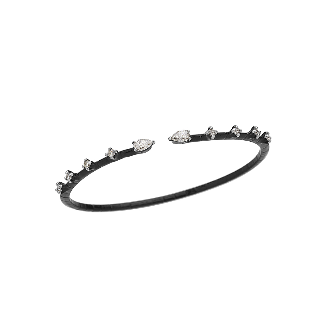 Mariani 18K White Gold and Black Rhodium Phantom Diamond Bangle Bracelet - 01099BR