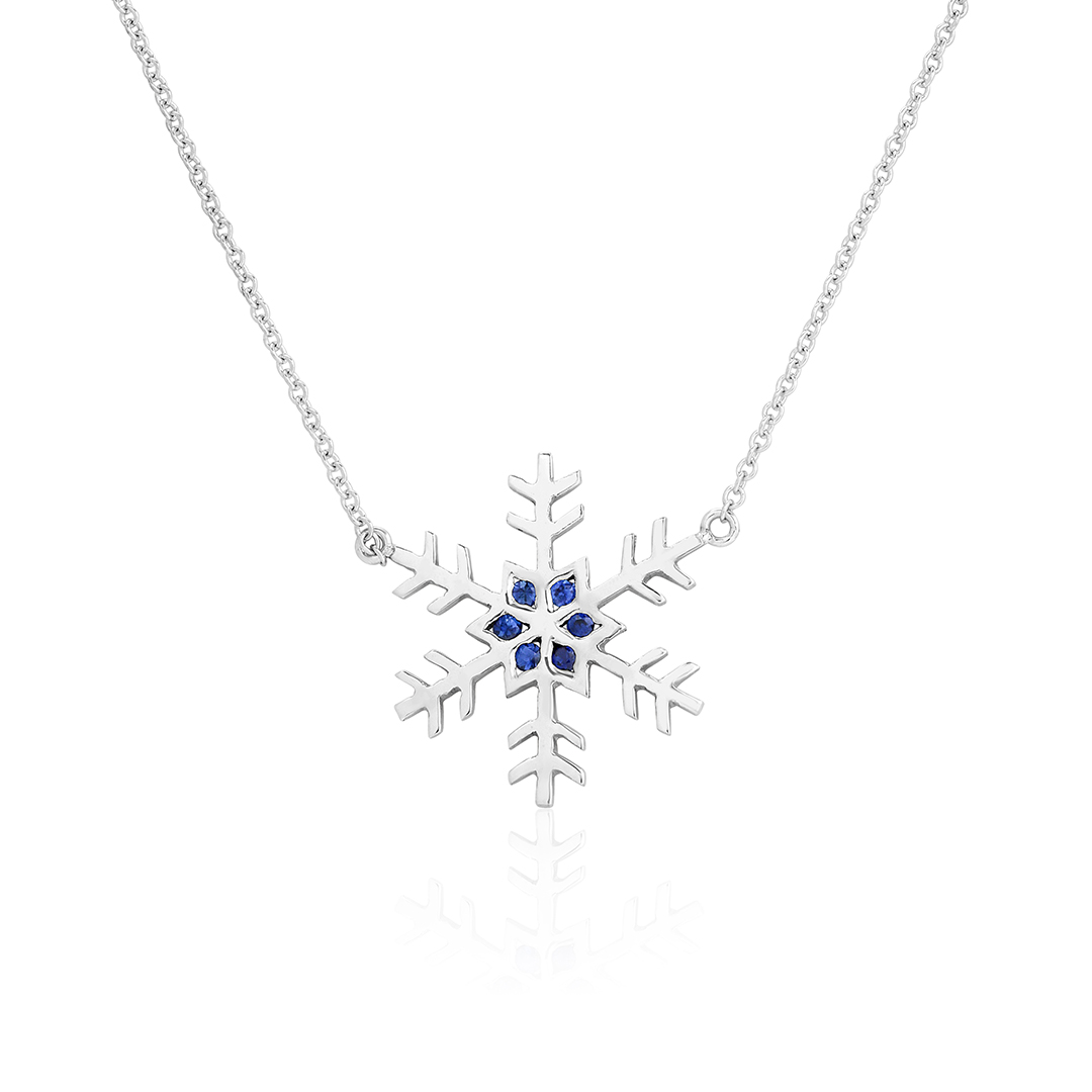 18K White Gold Blue Sapphire Snowflake Necklace