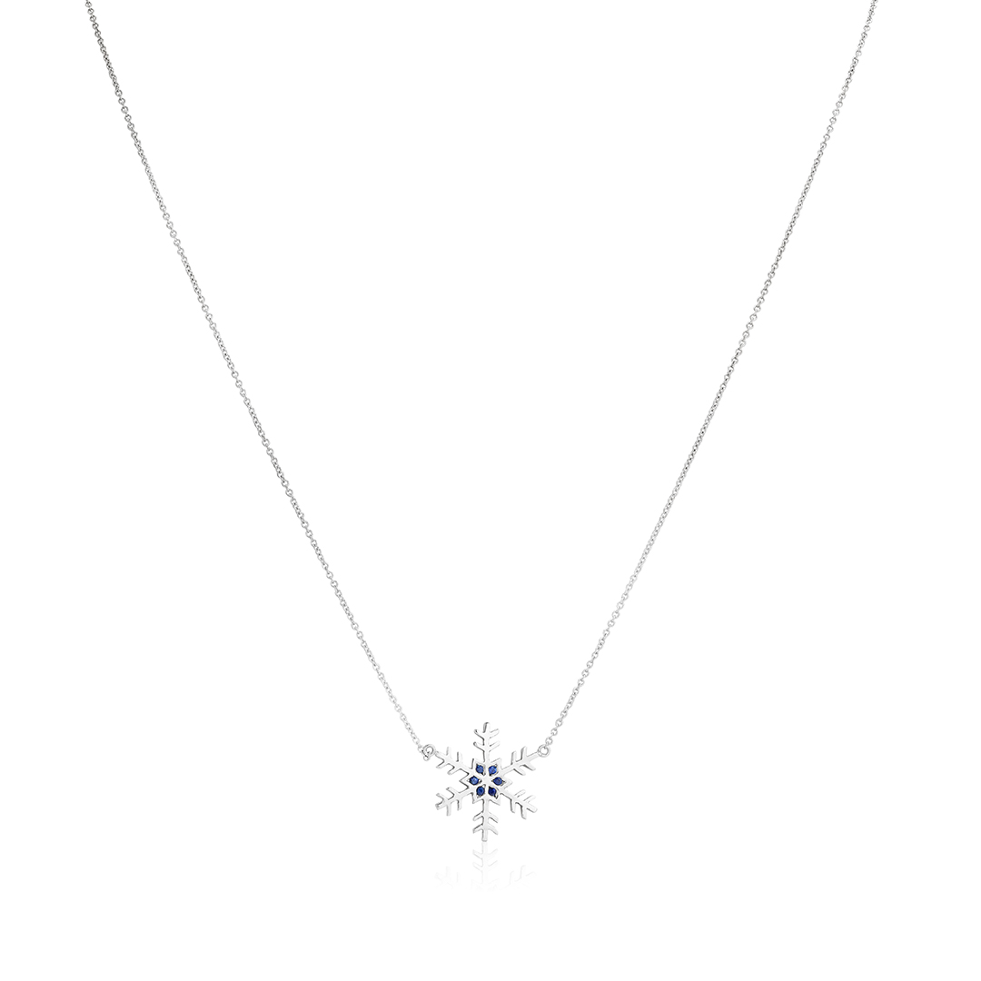 18K White Gold Blue Sapphire Snowflake Necklace