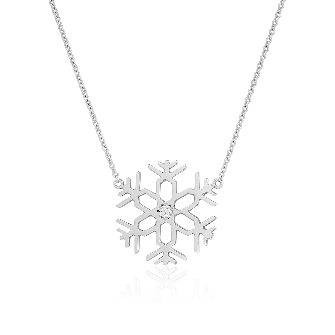 18K White Gold Diamond Snowflake Necklace