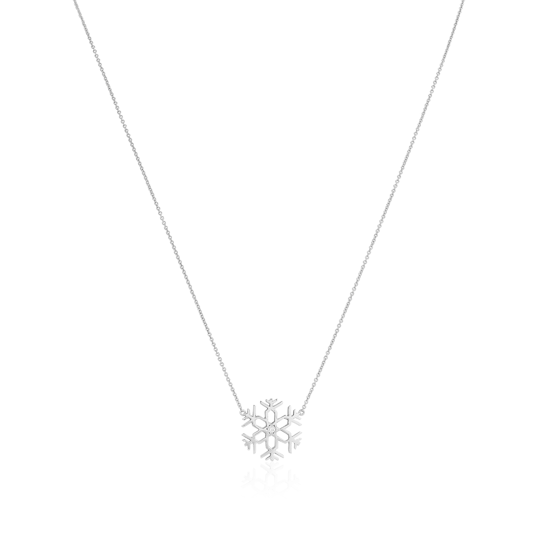 18K White Gold Diamond Snowflake Necklace