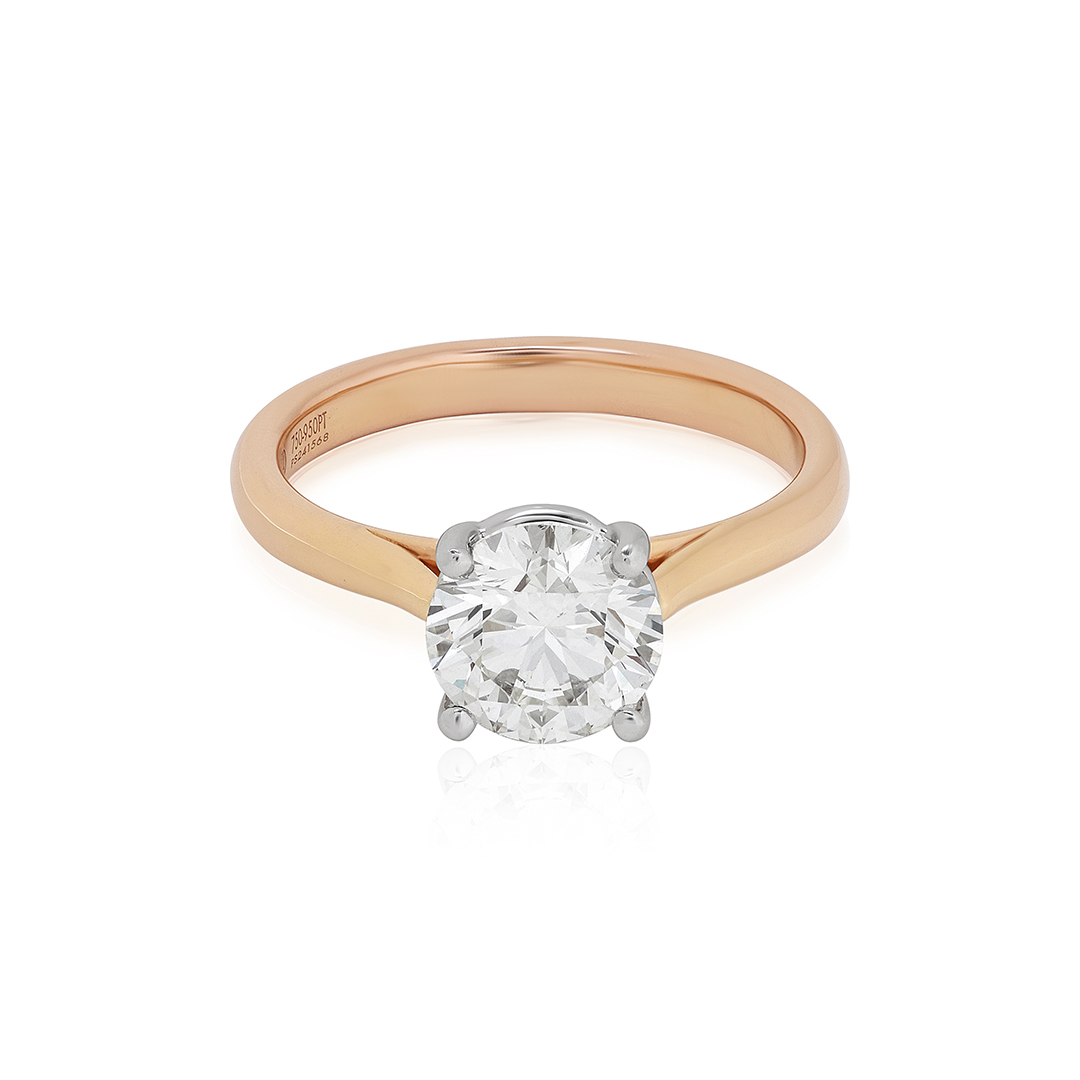 18K Rose Gold and Platinum Solitaire Diamond Ring - 1019879/123005387