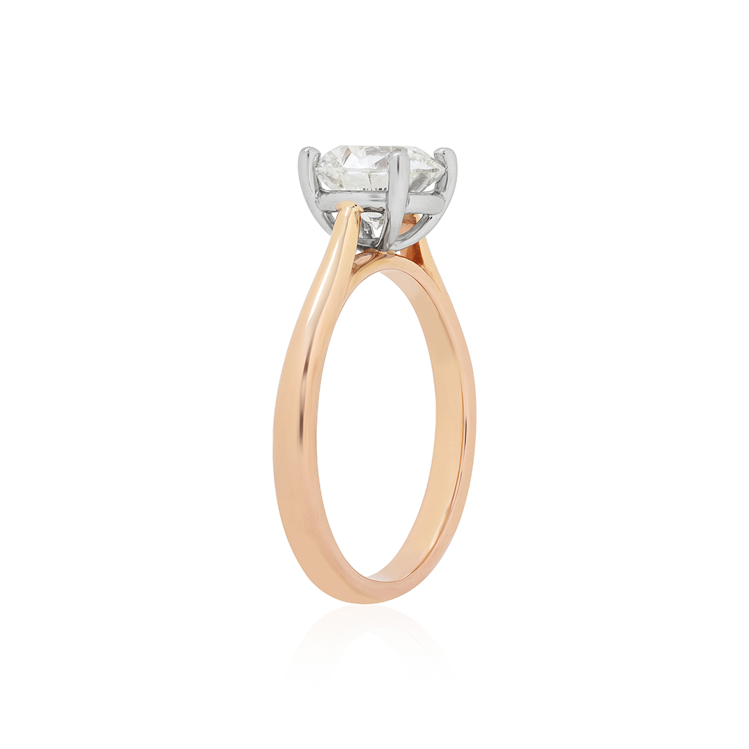 18K Rose Gold and Platinum Solitaire Diamond Ring