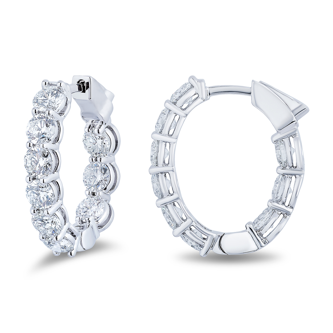 18K White Gold Diamond Inside/Out Hoop Earrings