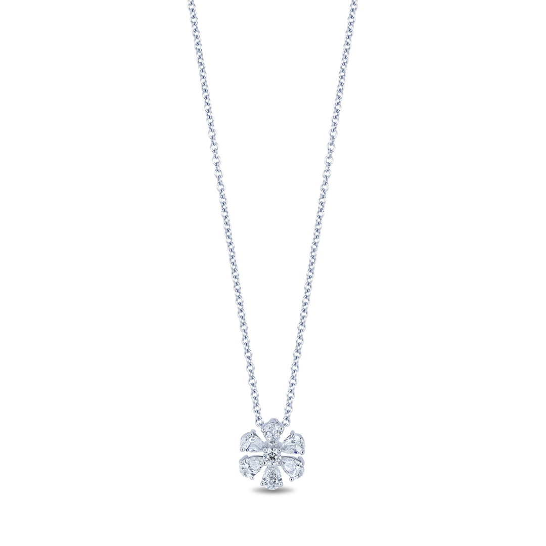 18K White Gold Diamond Flower Necklace