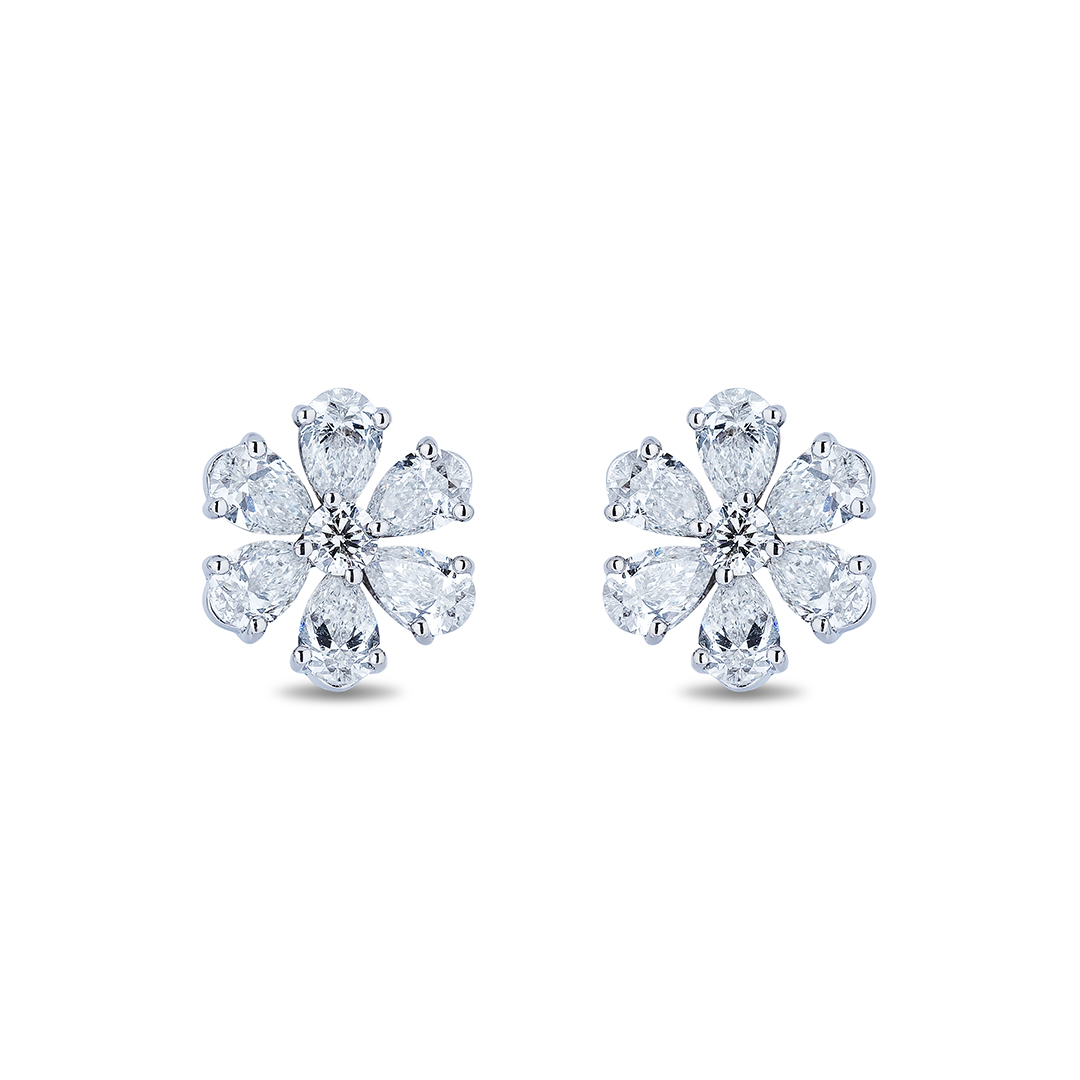 18K White Gold Diamond Flower Earrings