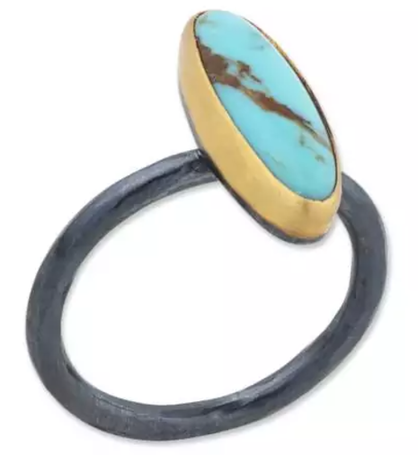 Lika Behar Sterling Silver and 24K Yellow Gold Turquoise Therapy Ring - 6454