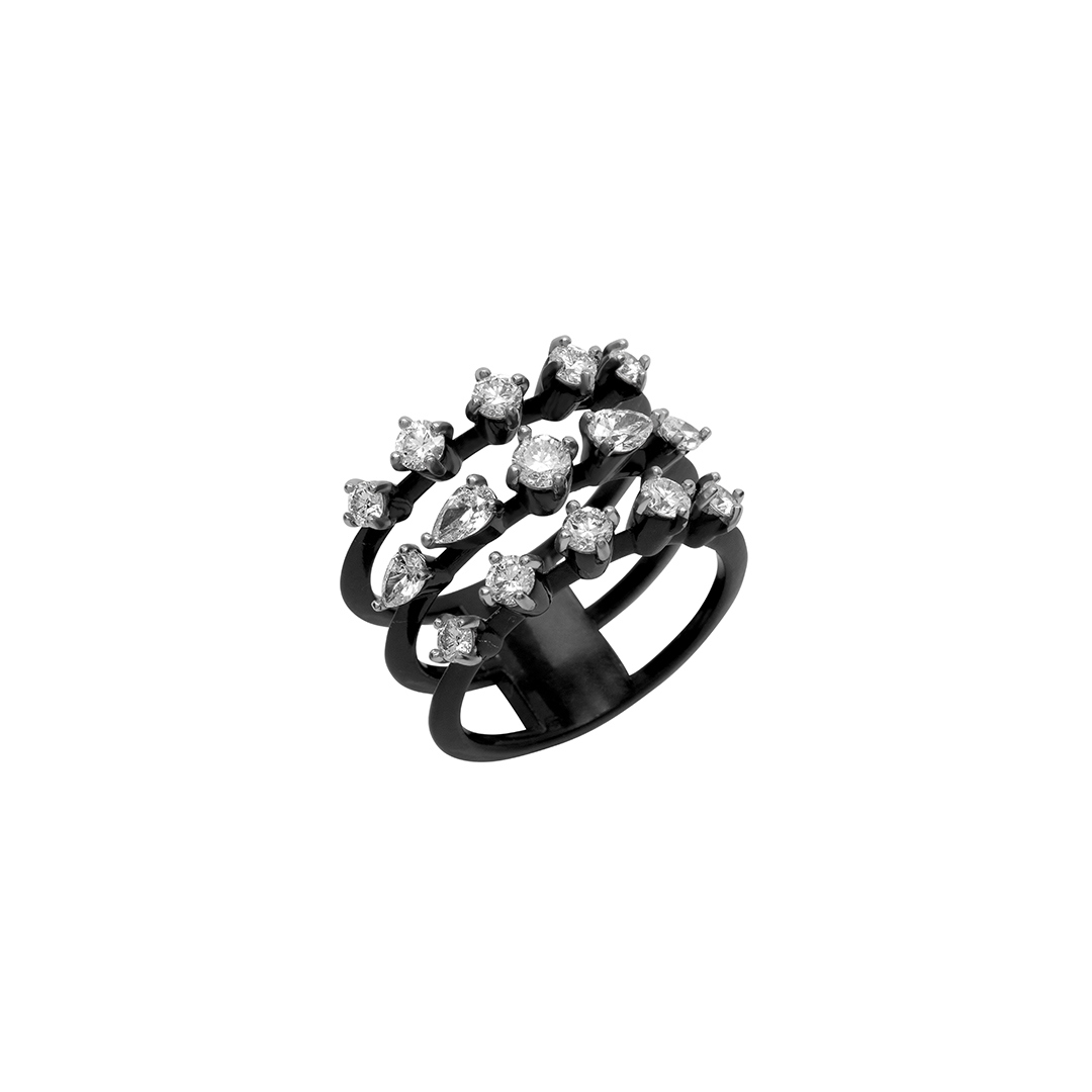Mariani Blackened 18K White Gold Phantom Diamond Three Row Ring - 02871AN