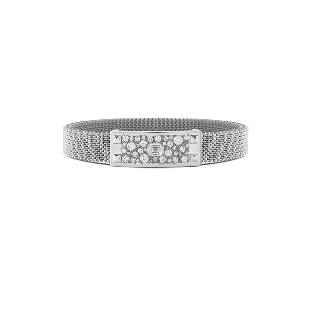 Mariani Stainless Steel and 18K White Gold Diamond Stretch Bracelet - 01285BR