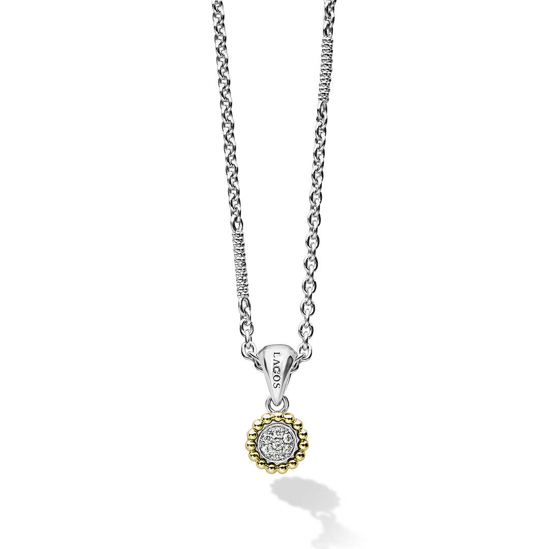 LAGOS Sterling Silver and 18K Yellow Gold Caviar Lux Diamond Pendant Necklace