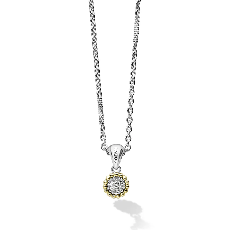 LAGOS Sterling Silver and 18K Yellow Gold Caviar Lux Diamond Pendant Necklace